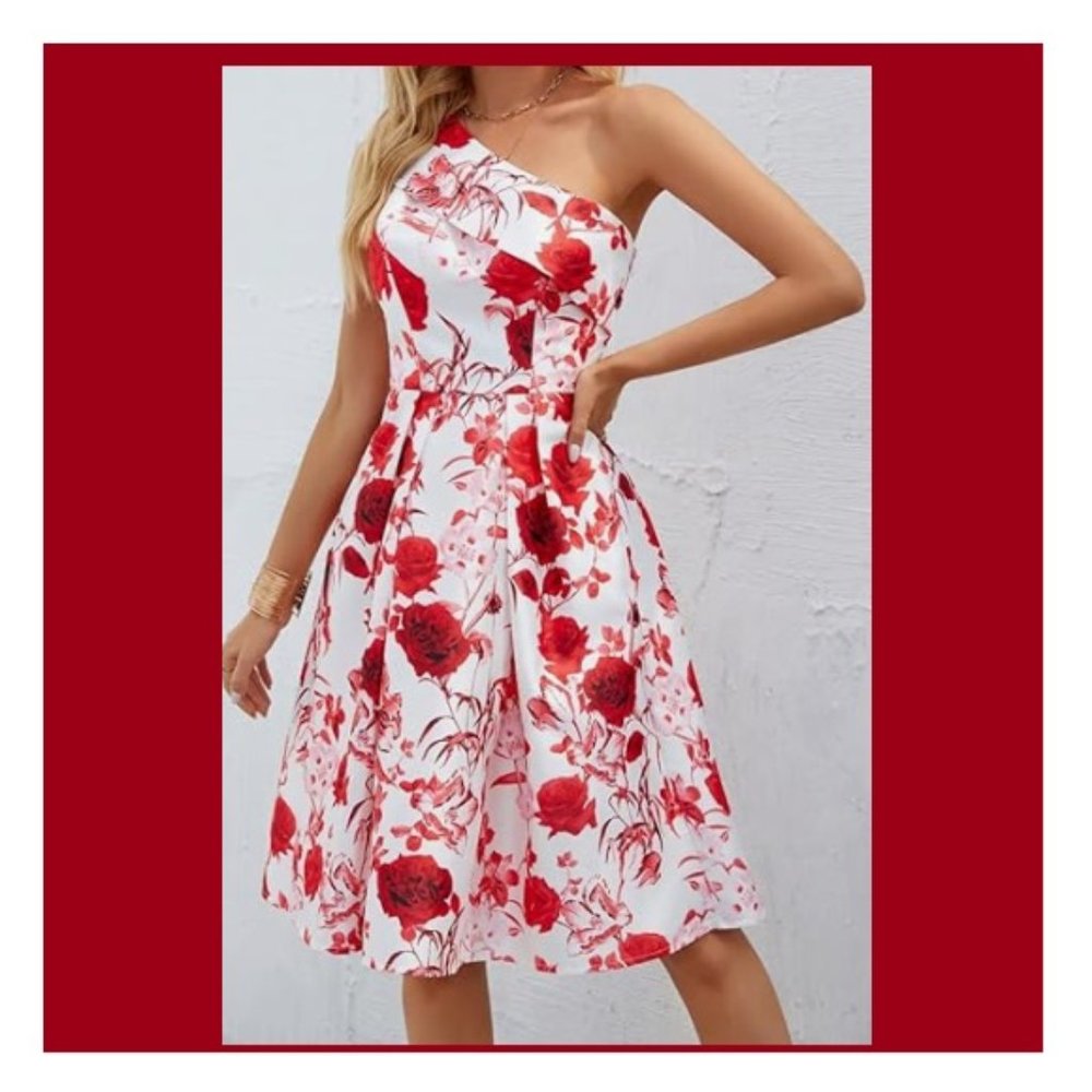 NWOT MicroStar Retro Style Single Shoulder Floral Dress